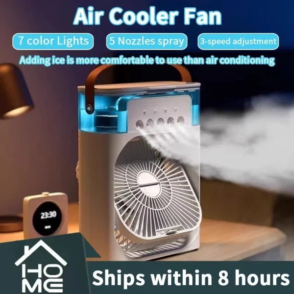 Mini 3-in-1 Air Conditioner Fan USB Desktop Cooler with Humidifier LED Night Light Portable Humidifier Air Adjustment Fan Office