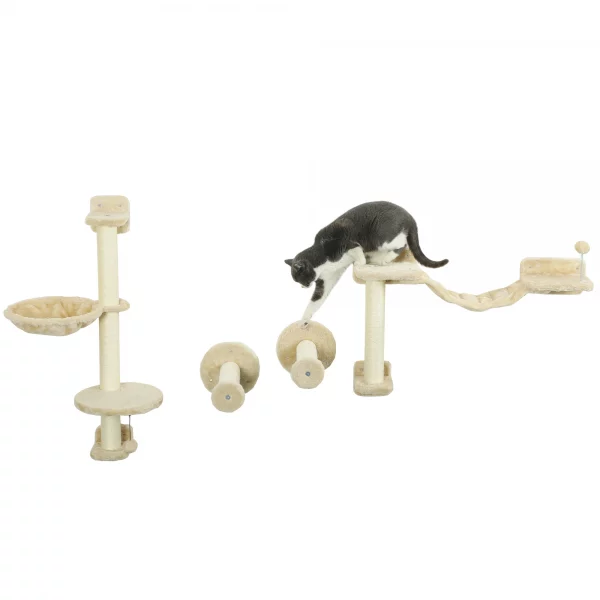 Pawhut Wall Climbing Rack for Cats with Beige Ball Hammock