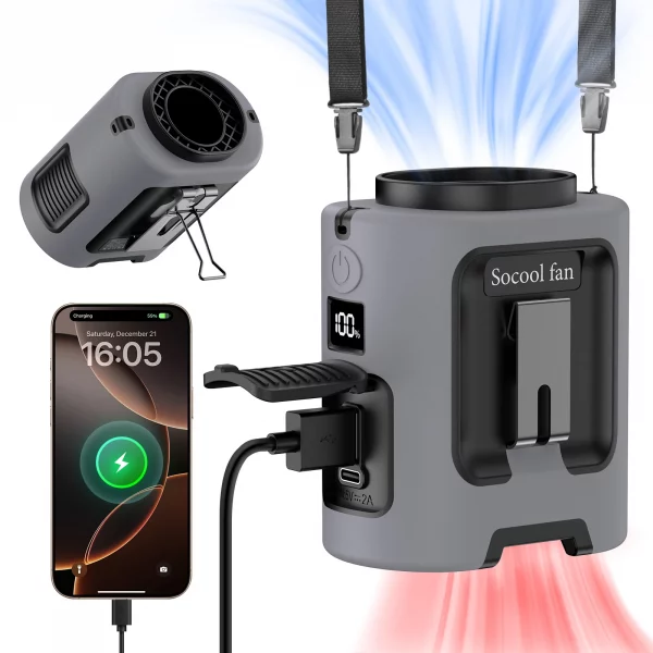 Socool Fan 5000mAh Portable Waist Fan Portable Hanging Neck with Power Bank 4 Speeds 13000RPM for Travel Courier Outdoor Working