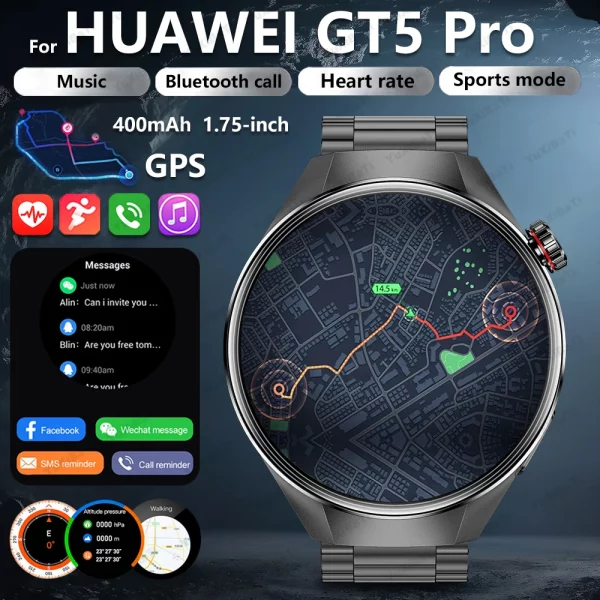 2025 New For Huawei G5 Pro Smart Watch Man 1.75 inch AMOLED GPS Tracking BT Call Compass Heart Rate Men Women Sports Watches