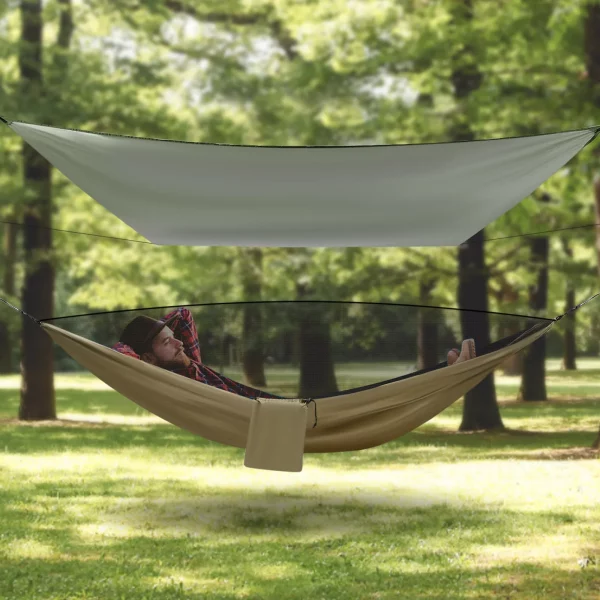 Camping Hammock with Tarp, 440.9 lbs Load Capacity, Waterproof & Mosquito-Proof - for Outdoor Adventures,Built-in Storage Pocket
