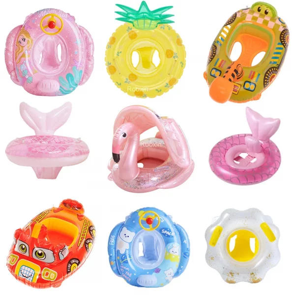 Rooxin Flamingo Swimming Circle Baby Infant Float Pool Swimming Ring With Sunshade Floating Seat Summer Beach Pool Swim Tube