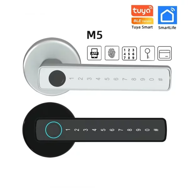 M5 Tuya BLE Fingerprint Door Lock Digital Electronic Lock with Password/Key/IC Card/ Smartlife/ Tuya APP Unlock