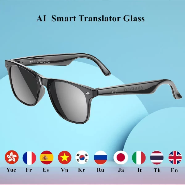 AI Smart Translate Eyeglasses Voice Assistant Music Play Receive Call Anti Blue Light Lenses 134+ Language Translate Sunglasses
