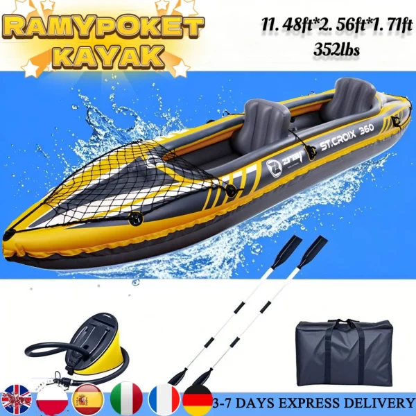 Inflatable Kayak 11.5ft Max. 352 lbs 2 Persons inflatable boat fishing Three-layer protective materialComplete kayak accessories