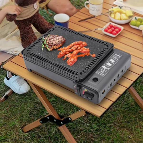 Portable Butane Gas Grill Camping BBQ Grills with Storage Box Indoor Tabletop Stove With Barbecue Kit Home Travel Accessories