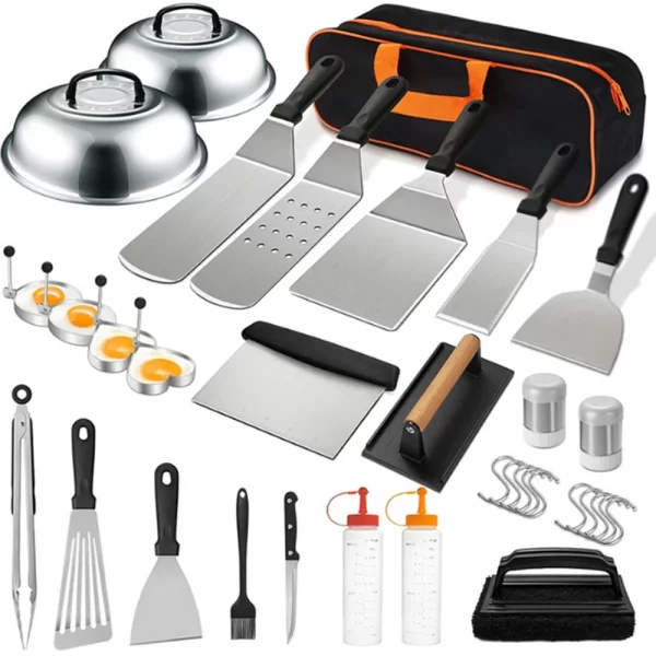25-Piece Flat Top Grill Tool Set for Blackstone and Camping, Stainless Steel Accessory Set for Outdoor Grilling